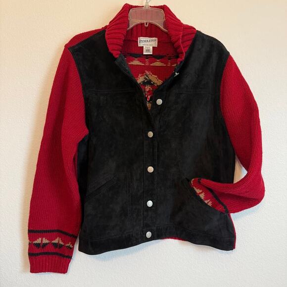 Vintage 90s Pendleton Wool Suede Jacket Aztec Size M-L RARE Cottage - Picture 1 of 7